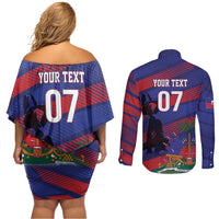 Haiti Football Personalized Les Grenadiers Couples Matching Off Shoulder Short Dress and Long Sleeve Button Shirt Echoes of History - Wonder Print Shop