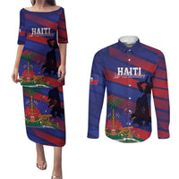 Haiti Football Personalized Les Grenadiers Couples Matching Puletasi and Long Sleeve Button Shirt Echoes of History - Wonder Print Shop