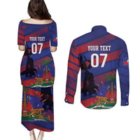 Haiti Football Personalized Les Grenadiers Couples Matching Puletasi and Long Sleeve Button Shirt Echoes of History - Wonder Print Shop