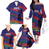 Haiti Football Personalized Les Grenadiers Family Matching Off The Shoulder Long Sleeve Dress and Hawaiian Shirt Echoes of History - Wonder Print Shop