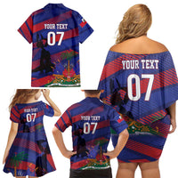 Haiti Football Personalized Les Grenadiers Family Matching Off Shoulder Short Dress and Hawaiian Shirt Echoes of History - Wonder Print Shop