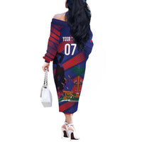 Haiti Football Personalized Les Grenadiers Off The Shoulder Long Sleeve Dress Echoes of History - Wonder Print Shop