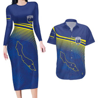 Curacao Football Custom Korsou Blue Wave Couples Matching Long Sleeve Bodycon Dress and Hawaiian Shirt Making History - Wonder Print Shop