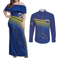 Curacao Football Custom Korsou Blue Wave Couples Matching Off Shoulder Maxi Dress and Long Sleeve Button Shirt Making History - Wonder Print Shop