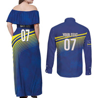 Curacao Football Custom Korsou Blue Wave Couples Matching Off Shoulder Maxi Dress and Long Sleeve Button Shirt Making History - Wonder Print Shop