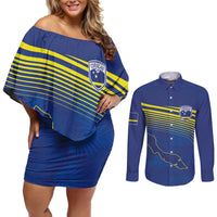 Curacao Football Custom Korsou Blue Wave Couples Matching Off Shoulder Short Dress and Long Sleeve Button Shirt Making History - Wonder Print Shop