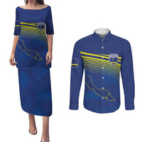 Curacao Football Custom Korsou Blue Wave Couples Matching Puletasi and Long Sleeve Button Shirt Making History - Wonder Print Shop