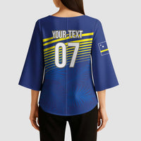 Curacao Football Custom Korsou Blue Wave Kimono Sleeve Blouse Making History - Wonder Print Shop