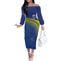 Curacao Football Custom Korsou Blue Wave Off The Shoulder Long Sleeve Dress Making History - Wonder Print Shop