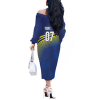 Curacao Football Custom Korsou Blue Wave Off The Shoulder Long Sleeve Dress Making History - Wonder Print Shop