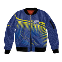Curacao Football Custom Korsou Blue Wave Sleeve Zip Bomber Jacket Making History - Wonder Print Shop