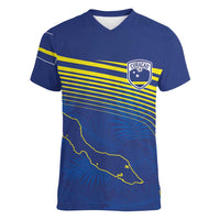 Curacao Football Custom Korsou Blue Wave Women V-Neck T-Shirt Making History - Wonder Print Shop