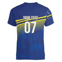 Curacao Football Custom Korsou Blue Wave Women V-Neck T-Shirt Making History - Wonder Print Shop