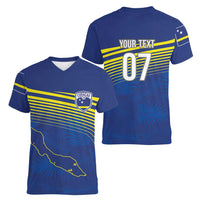 Curacao Football Custom Korsou Blue Wave Women V-Neck T-Shirt Making History - Wonder Print Shop