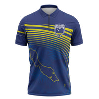 Curacao Football Custom Korsou Blue Wave Zipper Polo Shirt Making History - Wonder Print Shop