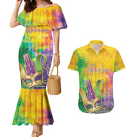 Mardi Gras Couples Matching Mermaid Dress and Hawaiian Shirt Watercolor Mix - Carnival Bling LT7 - Wonder Print Shop
