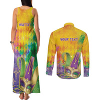Mardi Gras Couples Matching Tank Maxi Dress and Long Sleeve Button Shirt Watercolor Mix - Carnival Bling LT7 - Wonder Print Shop