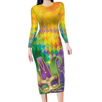 Mardi Gras Family Matching Long Sleeve Bodycon Dress and Hawaiian Shirt Watercolor Mix - Carnival Bling LT7 - Wonder Print Shop