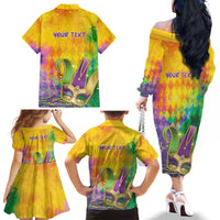 Mardi Gras Family Matching Off The Shoulder Long Sleeve Dress and Hawaiian Shirt Watercolor Mix - Carnival Bling - Wonder Print Shop