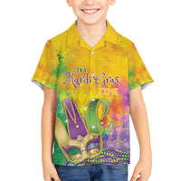 Mardi Gras Family Matching Off The Shoulder Long Sleeve Dress and Hawaiian Shirt Watercolor Mix - Carnival Bling - Wonder Print Shop