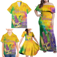 Mardi Gras Family Matching Off Shoulder Maxi Dress and Hawaiian Shirt Watercolor Mix - Carnival Bling LT7 - Wonder Print Shop