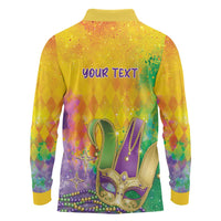 Mardi Gras Long Sleeve Polo Shirt Watercolor Mix - Carnival Bling - Wonder Print Shop
