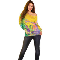 Mardi Gras Off Shoulder Sweater Watercolor Mix - Carnival Bling - Wonder Print Shop