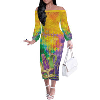 Mardi Gras Off The Shoulder Long Sleeve Dress Watercolor Mix - Carnival Bling - Wonder Print Shop