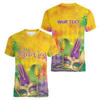 Mardi Gras Women V-Neck T-Shirt Watercolor Mix - Carnival Bling - Wonder Print Shop