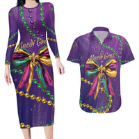 Mardi Gras Couples Matching Long Sleeve Bodycon Dress and Hawaiian Shirt Coquette Bow Glitter Motifs LT7 - Wonder Print Shop