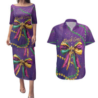 Mardi Gras Couples Matching Puletasi and Hawaiian Shirt Coquette Bow Glitter Motifs LT7 - Wonder Print Shop