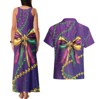 Mardi Gras Couples Matching Tank Maxi Dress and Hawaiian Shirt Coquette Bow Glitter Motifs LT7 - Wonder Print Shop