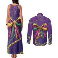Mardi Gras Couples Matching Tank Maxi Dress and Long Sleeve Button Shirt Coquette Bow Glitter Motifs LT7 - Wonder Print Shop