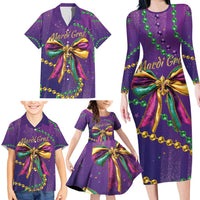 Mardi Gras Family Matching Long Sleeve Bodycon Dress and Hawaiian Shirt Coquette Bow Glitter Motifs LT7 - Wonder Print Shop