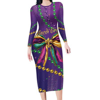 Mardi Gras Family Matching Long Sleeve Bodycon Dress and Hawaiian Shirt Coquette Bow Glitter Motifs LT7 - Wonder Print Shop
