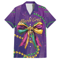 Mardi Gras Family Matching Off The Shoulder Long Sleeve Dress and Hawaiian Shirt Coquette Bow Glitter Motifs - Wonder Print Shop