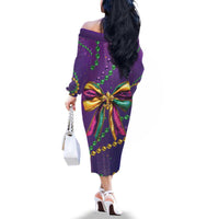 Mardi Gras Family Matching Off The Shoulder Long Sleeve Dress and Hawaiian Shirt Coquette Bow Glitter Motifs - Wonder Print Shop