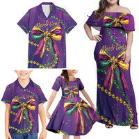 Mardi Gras Family Matching Off Shoulder Maxi Dress and Hawaiian Shirt Coquette Bow Glitter Motifs LT7 - Wonder Print Shop