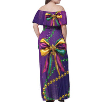Mardi Gras Family Matching Off Shoulder Maxi Dress and Hawaiian Shirt Coquette Bow Glitter Motifs LT7 - Wonder Print Shop