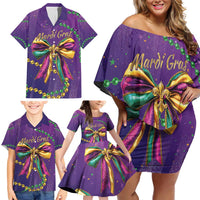 Mardi Gras Family Matching Off Shoulder Short Dress and Hawaiian Shirt Coquette Bow Glitter Motifs LT7 - Wonder Print Shop