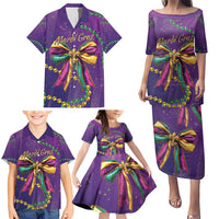 Mardi Gras Family Matching Puletasi and Hawaiian Shirt Coquette Bow Glitter Motifs - Wonder Print Shop