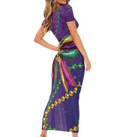 Mardi Gras Family Matching Short Sleeve Bodycon Dress and Hawaiian Shirt Coquette Bow Glitter Motifs - Wonder Print Shop