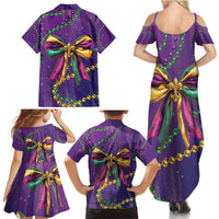 Mardi Gras Family Matching Summer Maxi Dress and Hawaiian Shirt Coquette Bow Glitter Motifs - Wonder Print Shop