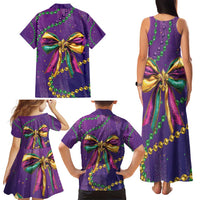 Mardi Gras Family Matching Tank Maxi Dress and Hawaiian Shirt Coquette Bow Glitter Motifs - Wonder Print Shop