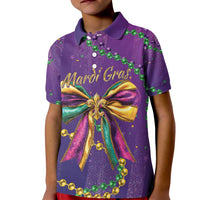 Mardi Gras Kid Polo Shirt Coquette Bow Glitter Motifs - Wonder Print Shop