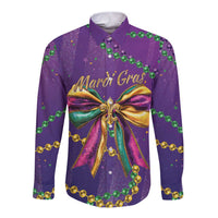 Mardi Gras Long Sleeve Button Shirt Coquette Bow Glitter Motifs - Wonder Print Shop