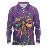 Mardi Gras Long Sleeve Polo Shirt Coquette Bow Glitter Motifs - Wonder Print Shop
