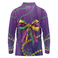 Mardi Gras Long Sleeve Polo Shirt Coquette Bow Glitter Motifs - Wonder Print Shop