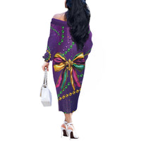 Mardi Gras Off The Shoulder Long Sleeve Dress Coquette Bow Glitter Motifs - Wonder Print Shop