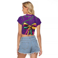 Mardi Gras Raglan Cropped T Shirt Coquette Bow Glitter Motifs - Wonder Print Shop